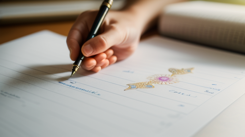 Close-up of dream journal with symbolic drawings