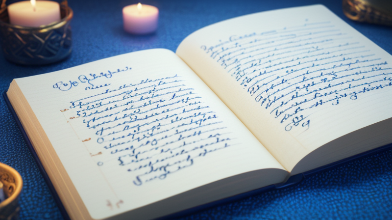 Close up of dream journal with mystical symbols and writing